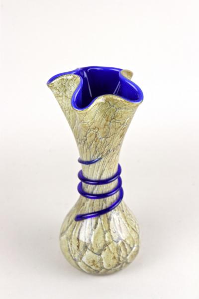  Vivarini 20th Century Modern Murano Glass Vase With Blue Glass Thread Italy ca 1980s