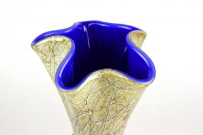  Vivarini 20th Century Modern Murano Glass Vase With Blue Glass Thread Italy ca 1980s