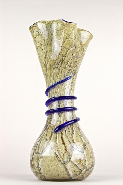 Vivarini 20th Century Modern Murano Glass Vase With Blue Glass Thread Italy ca 1980s