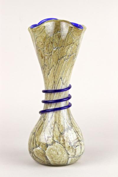  Vivarini Mid Century Modern Murano Glass Vase With Blue Glass Thread Italy ca 1970s