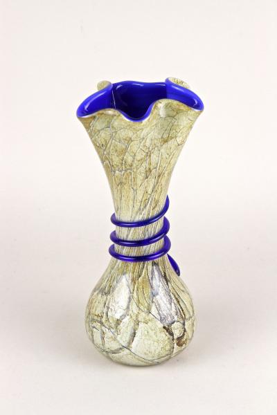 Vivarini Mid Century Modern Murano Glass Vase With Blue Glass Thread Italy ca 1970s