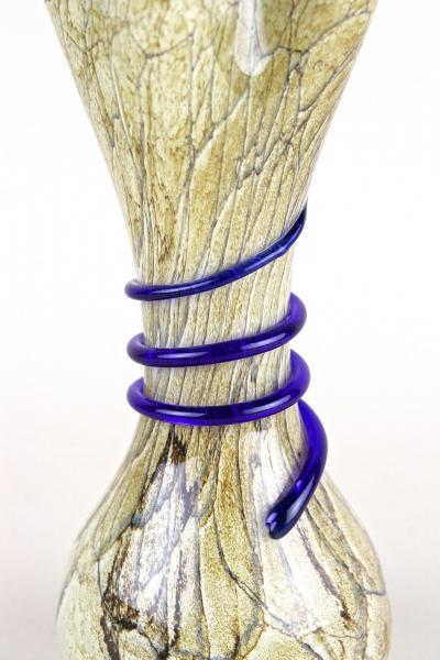  Vivarini Mid Century Modern Murano Glass Vase With Blue Glass Thread Italy ca 1970s