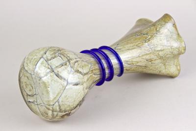  Vivarini Mid Century Modern Murano Glass Vase With Blue Glass Thread Italy ca 1970s