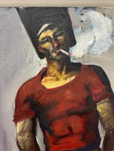  Vladimir Aksyonov Vladimir Aksyonov USSR 1985 Soviet Era Painting of a Welder