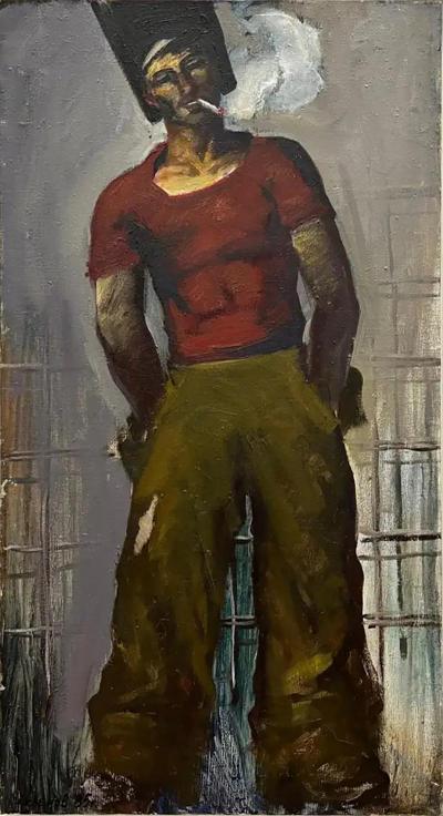  Vladimir Aksyonov Vladimir Aksyonov USSR 1985 Soviet Era Painting of a Welder