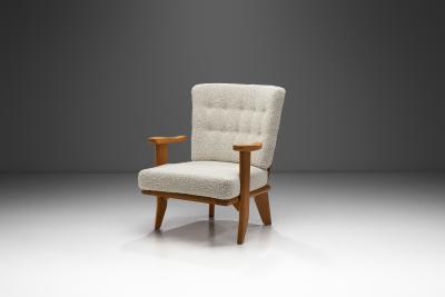  Votre Maison Guillerme et Chambron Sculpted Oak Lounge Chair for Votre Maison France 1950s