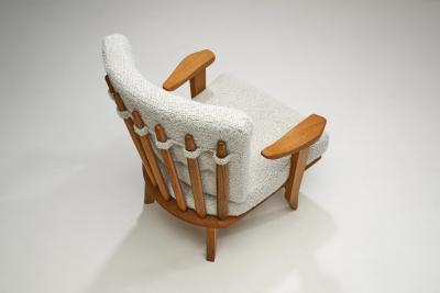  Votre Maison Guillerme et Chambron Sculpted Oak Lounge Chair for Votre Maison France 1950s