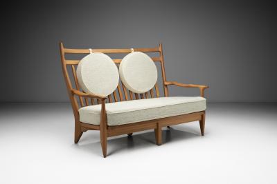  Votre Maison Guillerme et Chambron Two Seater Oak Sofa for Votre Maison France 1960s