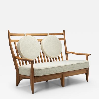  Votre Maison Guillerme et Chambron Two Seater Oak Sofa for Votre Maison France 1960s