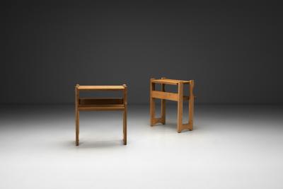  Votre Maison Pair of Guillerme et Chambron Oak Bedside Tables France Mid 20th Century