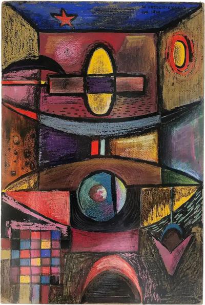  W Fredericks 1949 W Fredericks Abstract Cubist Pastel Drawing