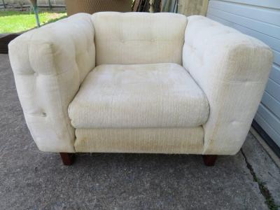  W J Sloane Unusual Milo Baughman Style Tufted Cube Lounge Chair with Matching Ottoman