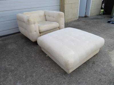  W J Sloane Unusual Milo Baughman Style Tufted Cube Lounge Chair with Matching Ottoman