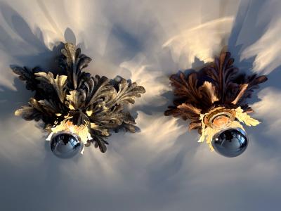  W M ller Set of Two Mid Century Floral Flush Mounts or Sconces by W M ller Germany 1970s