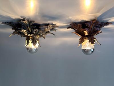  W M ller Set of Two Mid Century Floral Flush Mounts or Sconces by W M ller Germany 1970s