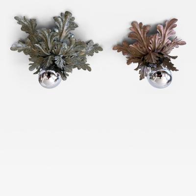  W M ller Set of Two Mid Century Floral Flush Mounts or Sconces by W M ller Germany 1970s