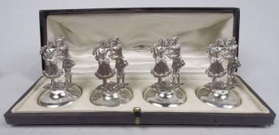  WG Keight English Edwardian Rococo Commedia dell Arte Place Card Holders 1907