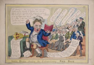  WILLIAM ELMES JOHN BULL READING THE EXTRAORDINARY RED BOOK