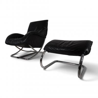  WK M bel WK M bel leather lounge chair with ottoman by Robert Haussmann 1970