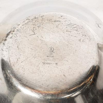  WMF Ikora Art Deco WMF Ikora Textural Silver Plated Bowl W Jet Black Linear Detailing