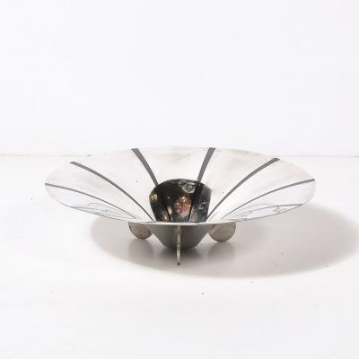 WMF Ikora Art Deco WMF Ikora Textural Silver Plated Bowl W Jet Black Linear Detailing