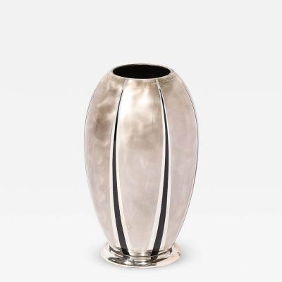  WMF Ikora Art Deco WMF Ikora Textural Silver Plated Vase W Jet Black Linear Detailing