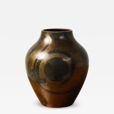  WMF Ikora German Art Deco Ikora Metal Vase by WMF with Floral Motif circa 1930
