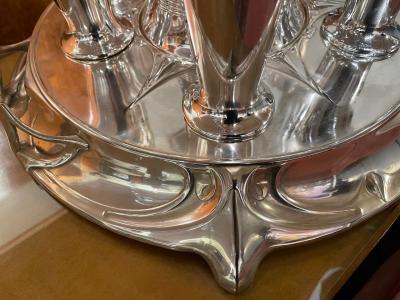  WMF W rttembergische Metallwarenfabrik W M F Art Nouveau Silver Wine Carafe with Cups and Tray by WMF