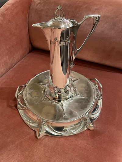  WMF W rttembergische Metallwarenfabrik W M F Art Nouveau Silver Wine Carafe with Cups and Tray by WMF