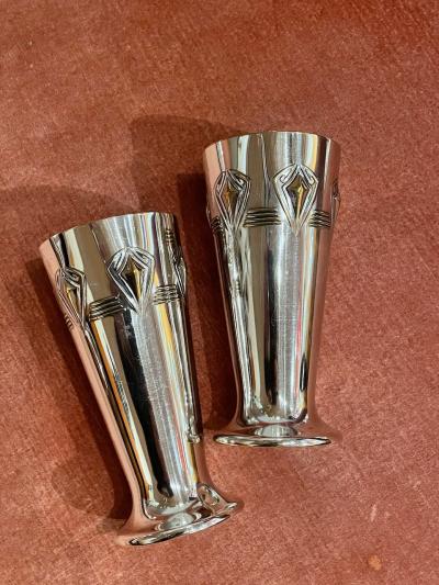  WMF W rttembergische Metallwarenfabrik W M F Art Nouveau Silver Wine Carafe with Cups and Tray by WMF