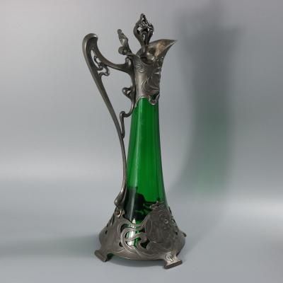  WMF W rttembergische Metallwarenfabrik W M F Art Nouveau WMF Claret Jug with Green Glass Liner