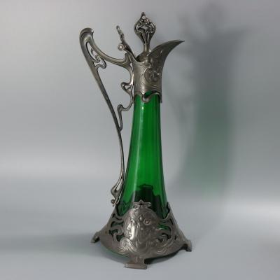  WMF W rttembergische Metallwarenfabrik W M F Art Nouveau WMF Claret Jug with Green Glass Liner