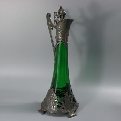  WMF W rttembergische Metallwarenfabrik W M F Art Nouveau WMF Claret Jug with Green Glass Liner