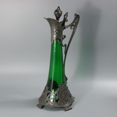  WMF W rttembergische Metallwarenfabrik W M F Art Nouveau WMF Claret Jug with Green Glass Liner