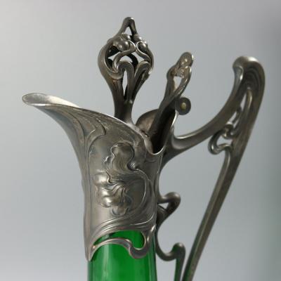  WMF W rttembergische Metallwarenfabrik W M F Art Nouveau WMF Claret Jug with Green Glass Liner
