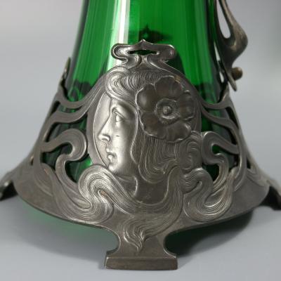  WMF W rttembergische Metallwarenfabrik W M F Art Nouveau WMF Claret Jug with Green Glass Liner