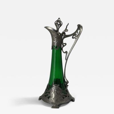  WMF W rttembergische Metallwarenfabrik W M F Art Nouveau WMF Claret Jug with Green Glass Liner
