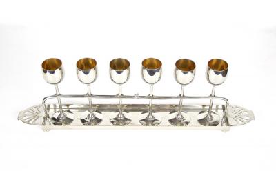  WMF W rttembergische Metallwarenfabrik W M F Set of 6 Art Nouveau Goblets by WMF Gilt Liquor Set Germany circa 1910