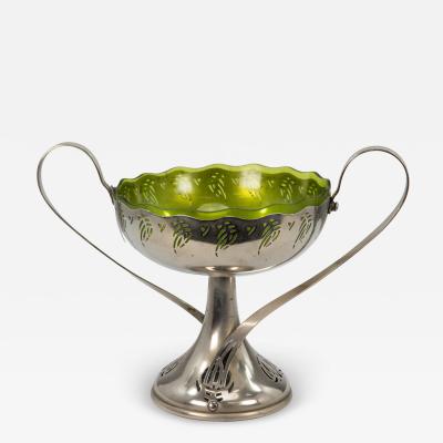  WMF W rttembergische Metallwarenfabrik W M F W Mf Art Nouveau Silver plated Centerpiece with Whiplash Handles Glass Liner