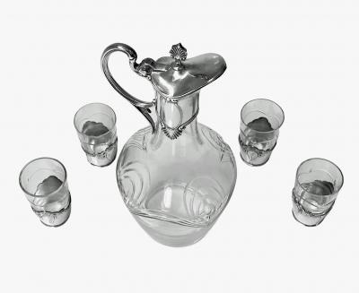  WMF W rttembergische Metallwarenfabrik W M F WMF Art Nouveau cut glass and silverplate Liqueur Set C 1900