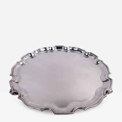  Wakely Wheeler Traditional English Georgian Sterling Silver Piecrust Salver Tray 1967