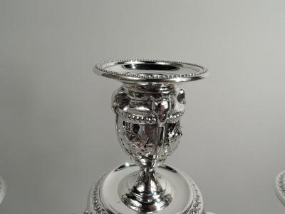  Walker Hall Pair of Antique English Victorian Neoclassical 3 Light Candelabra 1898