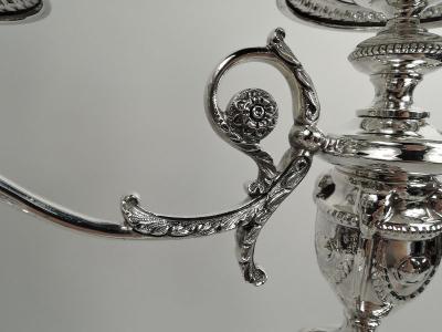  Walker Hall Pair of Antique English Victorian Neoclassical 3 Light Candelabra 1898