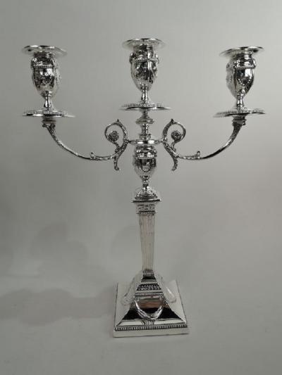  Walker Hall Pair of Antique English Victorian Neoclassical 3 Light Candelabra 1898