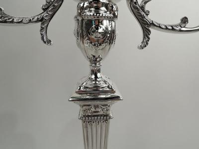  Walker Hall Pair of Antique English Victorian Neoclassical 3 Light Candelabra 1898