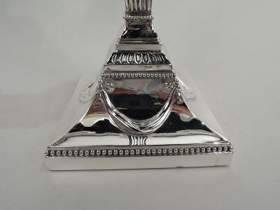  Walker Hall Pair of Antique English Victorian Neoclassical 3 Light Candelabra 1898