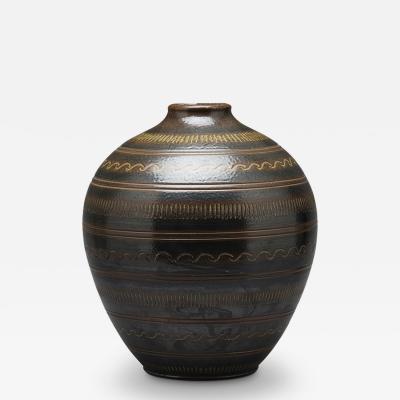  Wall kra AB Large Vase with Carved Oranaments by Arthur Andersson for Wallakra
