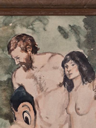  Walt Disney Studios California Funk Art Watercolor of Adam and Eve U S A 1988