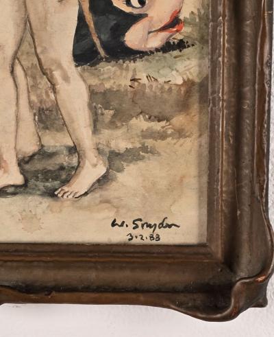  Walt Disney Studios California Funk Art Watercolor of Adam and Eve U S A 1988