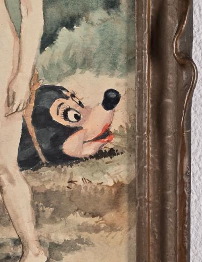  Walt Disney Studios California Funk Art Watercolor of Adam and Eve U S A 1988